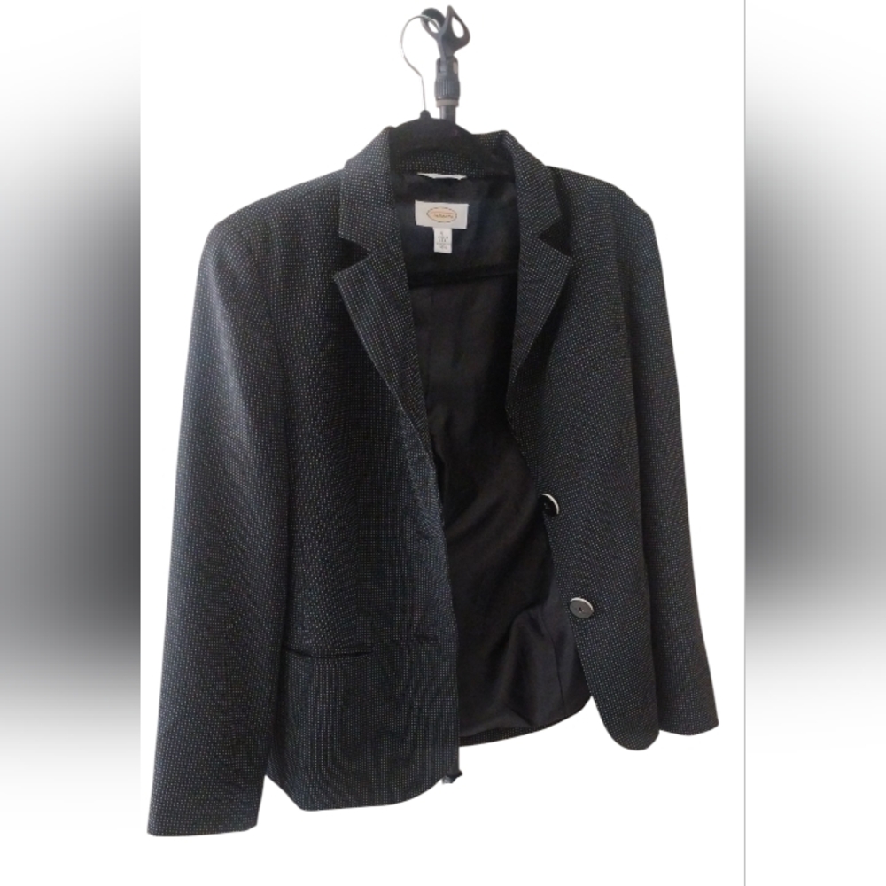 Talbots Blazer Womens Jacket Office Work Micro Dot Black SZ 6
